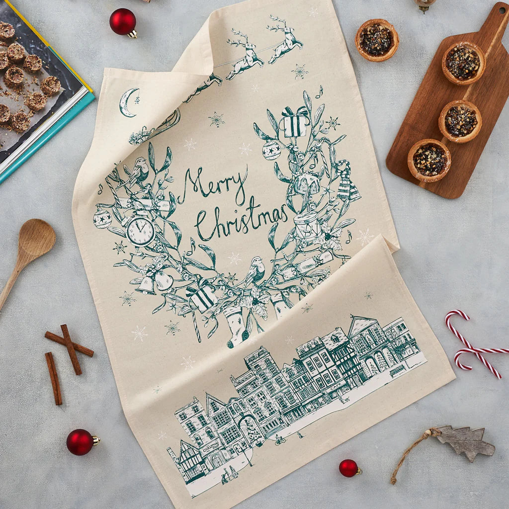 Night Before Christmas Blue Tea Towel