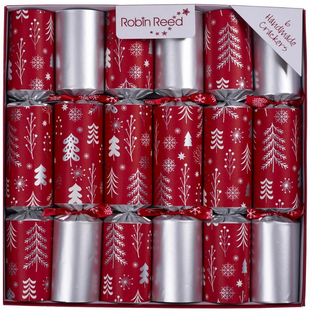 White and Silver Tree Red Crackers x 6